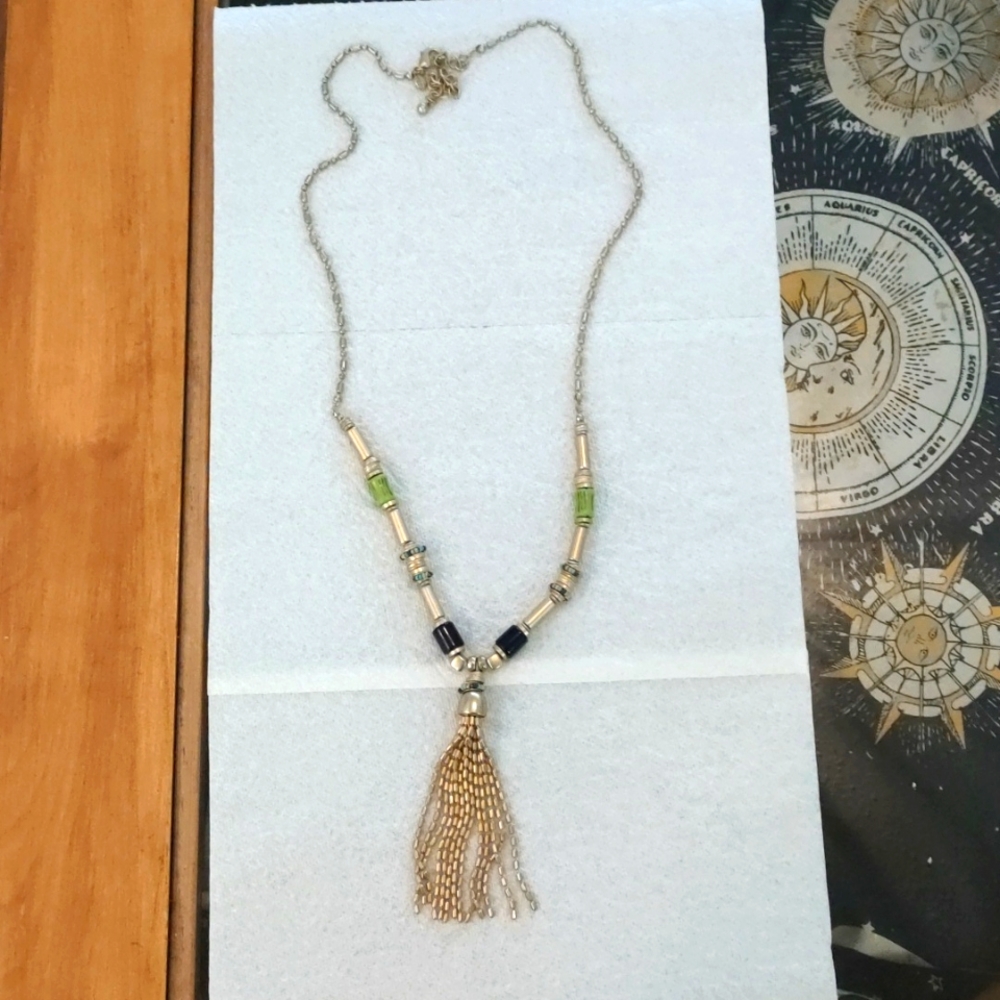 Chico's gold, blue and green pendant necklace
